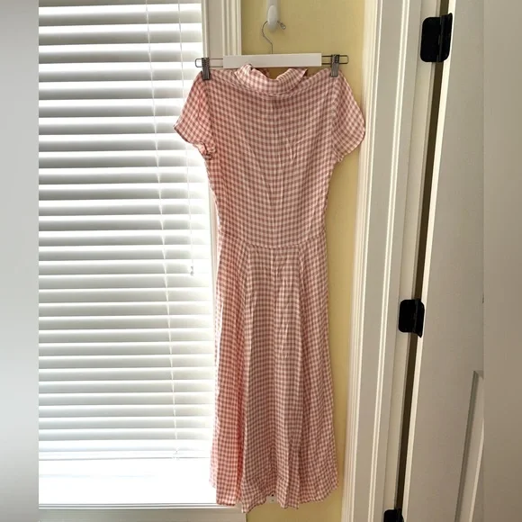 reformation wilma pink check midi shirt dress - Picture 3 of 4